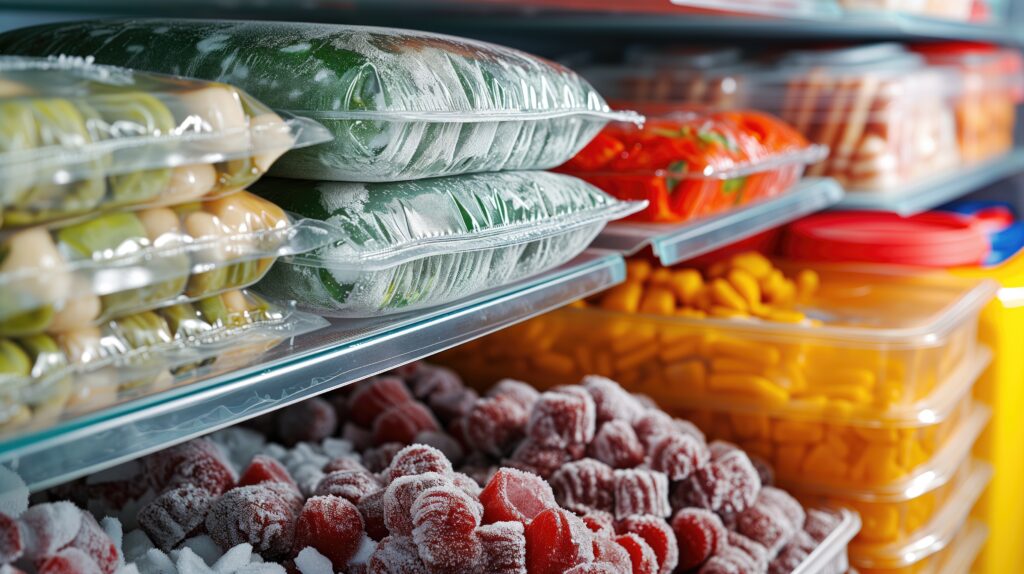 Frozen fruits and vegetables in a fridge freezer